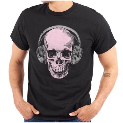 Cool Vintage Skull with Headphones Music Womens or Mens Crewneck T Shirt Tee