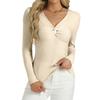 Women's Fashion Twisted V-Neck Slim T-Shirt Long Sleeve Pullover Solid Colour Top