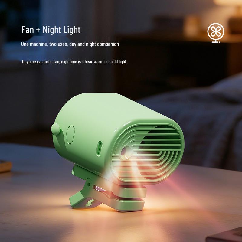 Versatile Turbo Clip Fan: Stroller, Umbrella, Selfie Stick, Cycling Charger, Night Light, Lanyard, Compact.