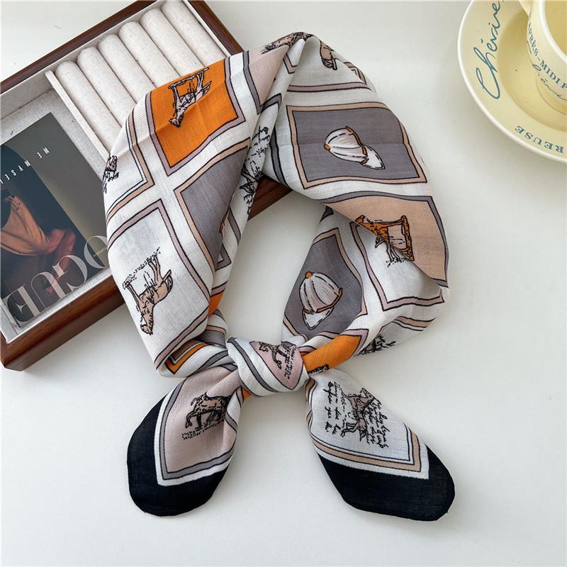 Cotton Linen Print Square Scarves Neckerchief Kerchief Headscarf Women Decorative Scarf Bandanas Headband 65cm Neck Wraps Shawls