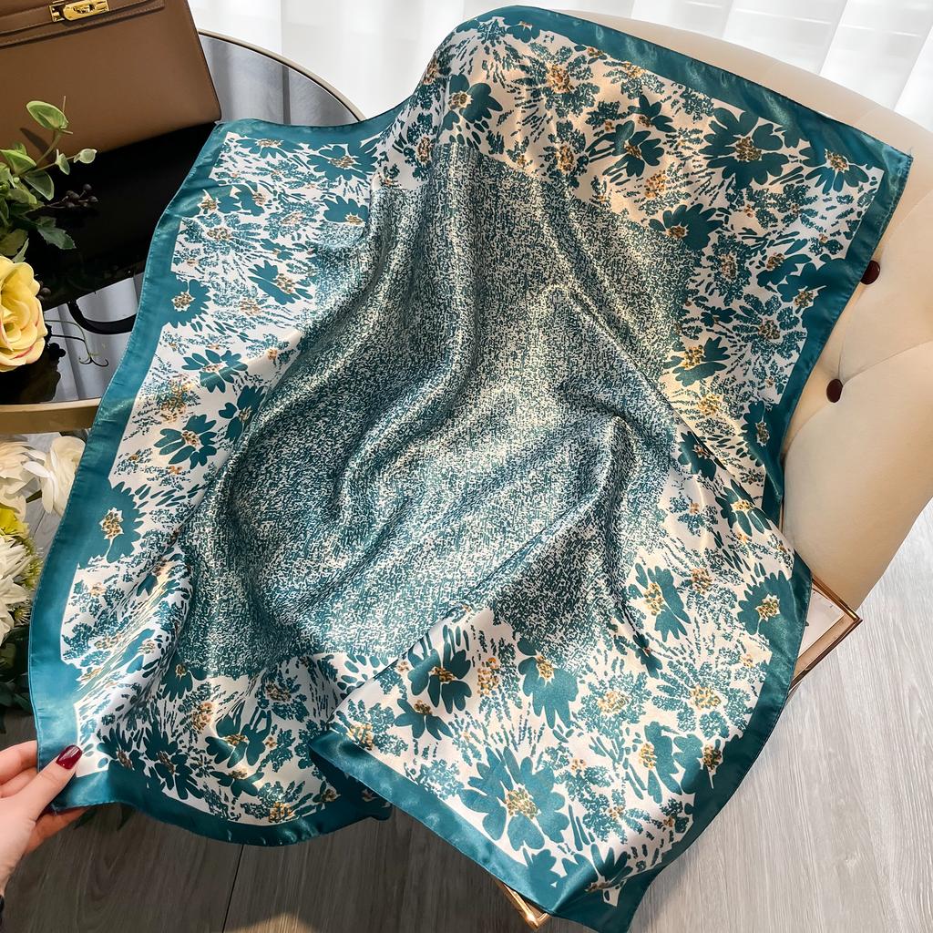 New Luxury Brand 90*90cm Silk Satin Square Scarf Women Hijab Bandana Headband Ladies Shawls Bag Wrap Muffler Neckerchief Foulard