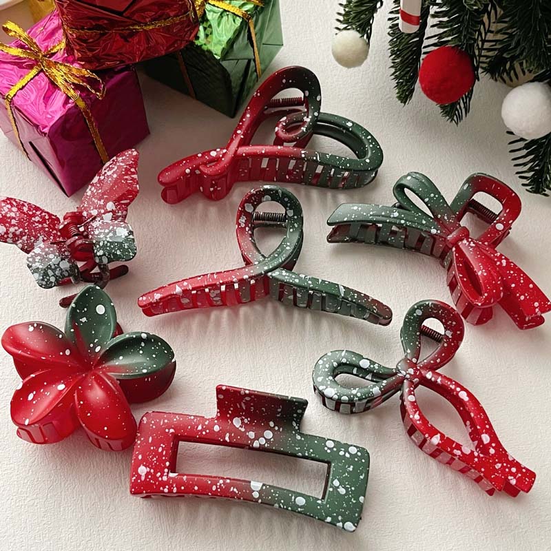 Fashion Christmas Acrylic Hair Claws for Women Girls Sweet Snowflake Print Shark Clamp Hair Clip Headdress Hair Accessories Gift