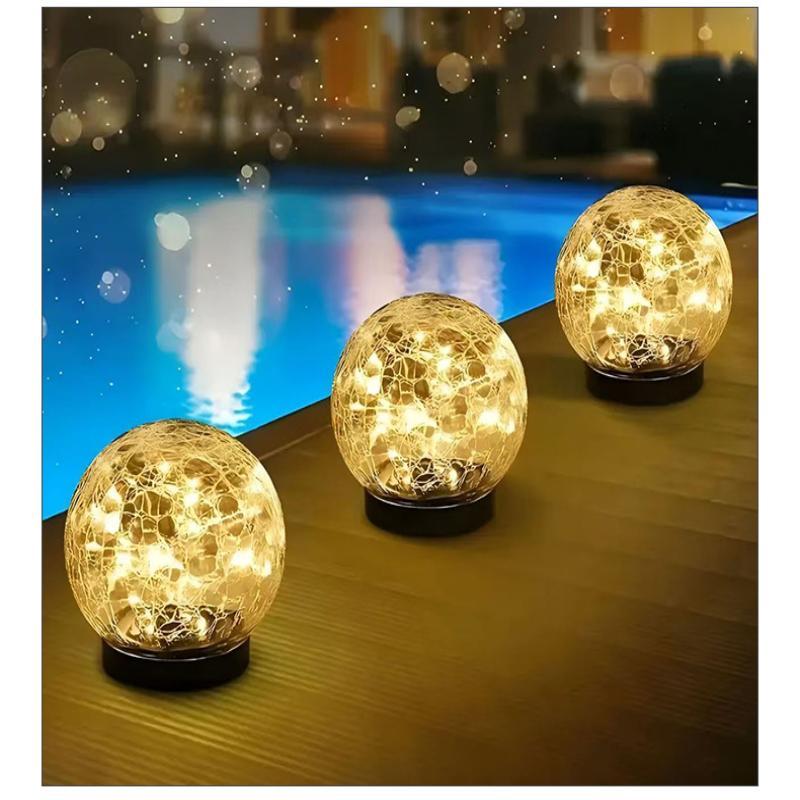 Solar Powered Cracked Glass Ground Stake Light Bright Soft Light For Garden Patio Camping Decor