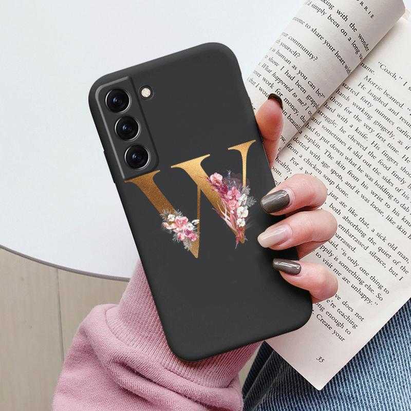 For Samsung Galaxy S22 S 22 Plus Case Flower Gold Letter A Z Soft Silicone Phone Cover For Samsung S22 Ultra Bumper S22+ Shell