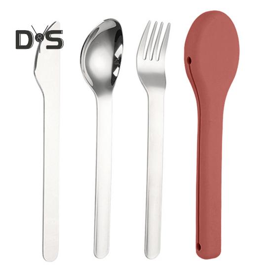Rostfritt stål 1 set bestickset med silikonskydd Lätt att bära Diskmaskinssäker skedgaffelkuttersats för camping