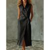QICED Fashion Summer Spring Solid Color Print Sleeveless Casual Dresses