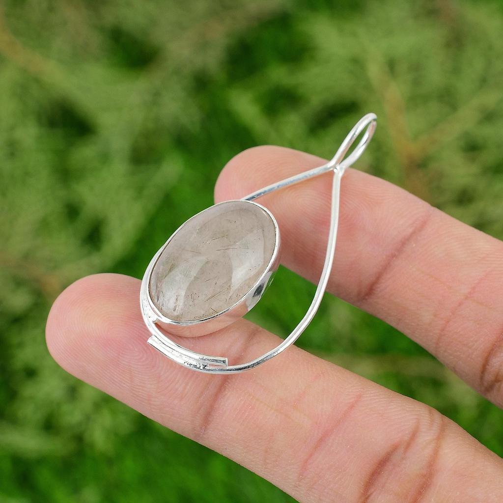 Daughters Day Deal Oval Golden Rutile Stone 925 Silver Bezel New Pendant Jewelry