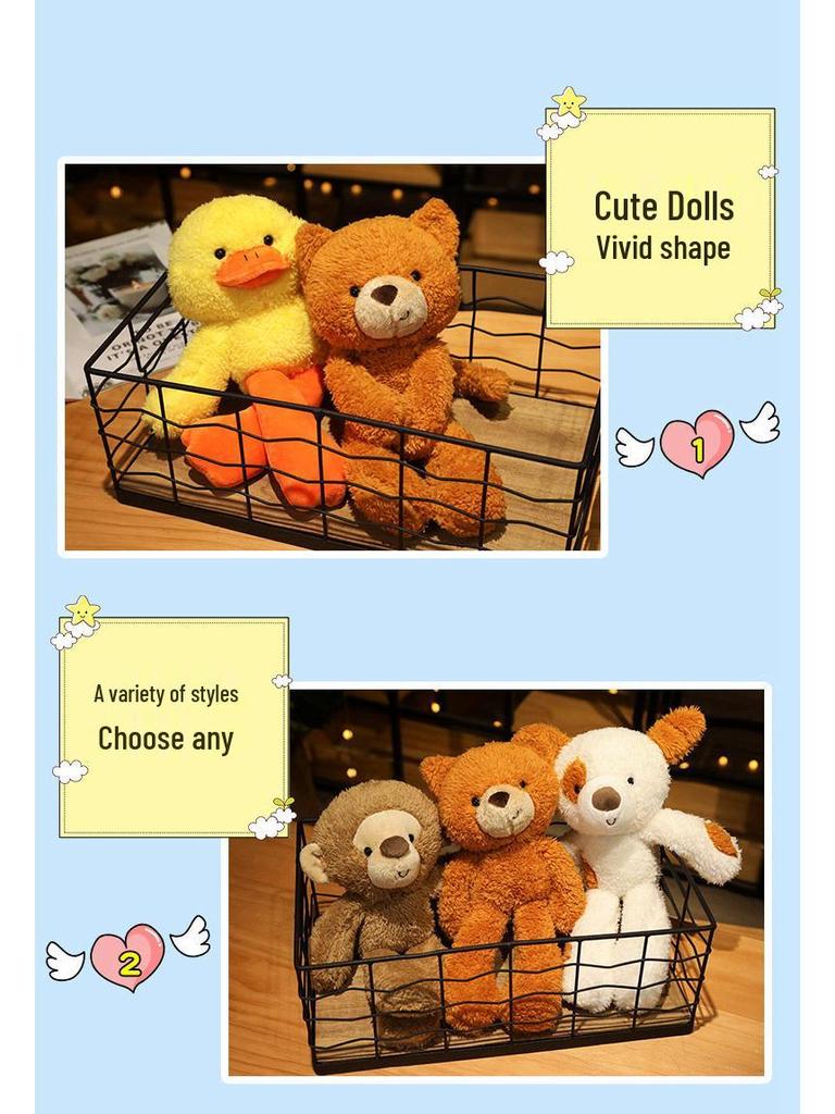 Poupées en Peluche de Dessins Animés Populaires - Ours en Peluche Jambes Longues Grosse Tête, Cochon Rose, Chat, Canard Jaune - Idéal pour Cadeaux et Machines à Pinces