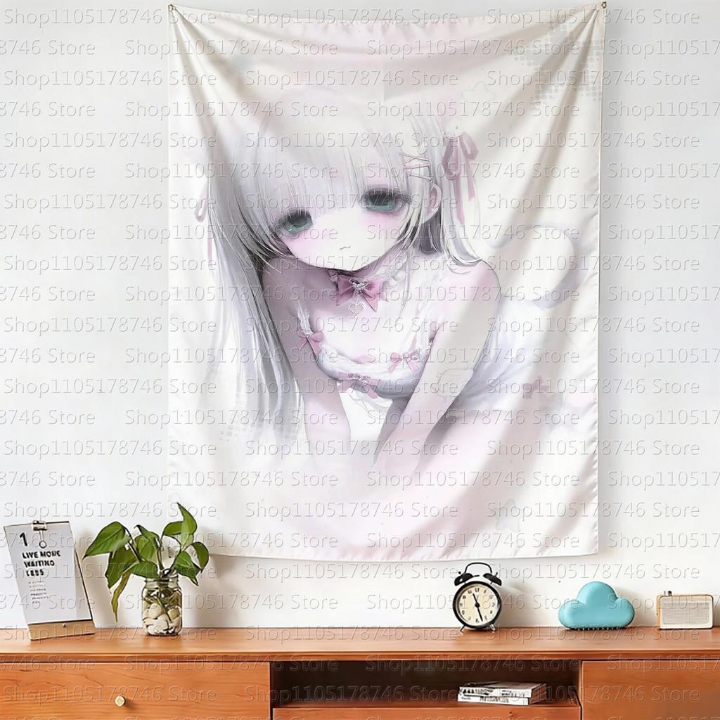 Kawaiiii Cartoonstyle Anime Girl Worthy Hanging Cloth Cute and Girl Background Cloth for Bedroom and Dormitory Room Decoration