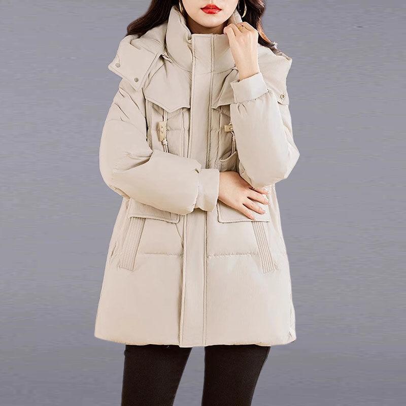 

Женская зимняя новая модная куртка средней длины с маленьким капюшоном, утолщенная, на пуху 3XL