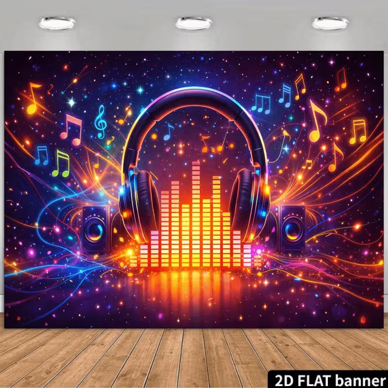 

2D Colorful Headphones & Music Notes Photography Banner 47.2x31.5inch/120*80cm