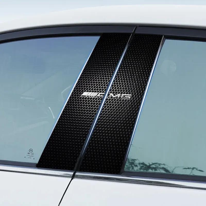 2Pcs B-Pillar Center Column PET Decals Emblem Stickers Car Styling For Mercedes Benz AMG W124 W202 W203 W204 W210 W211 W212 W220
