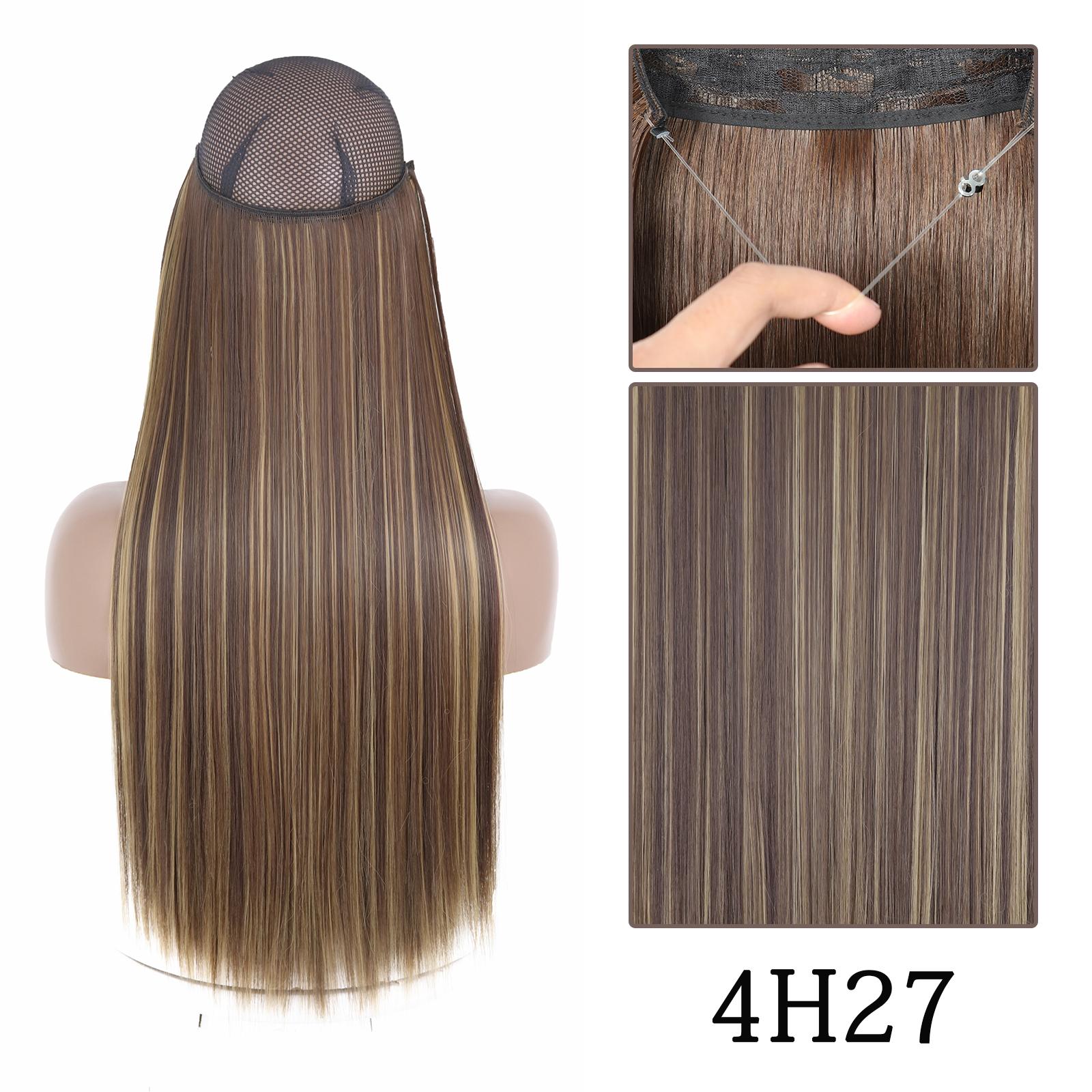 

XINRAN синтетические длинные прямые без зажима цельный наращивание волос натуральный невидимый регулируемый накладной парик для женщин 55CM