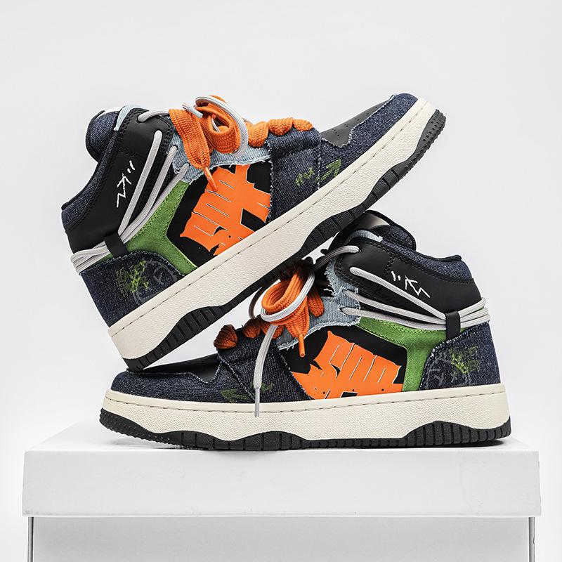 

6003 couple Guochao original niche design skateboard shoes double lace-up leather thick-soled green high-top board shoes Men s Shoes 44 Sports Size