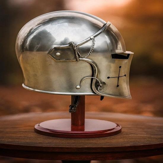 Silver Barbuta Helmet Medieval Knight Role Play Helmet With Liner And Chin Strap Best Gift Halloween