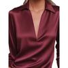 Women's Elegant Dressy Satin Work Shirt Plain Modern Casual Long Sleeve Shirt Collar Regular Tops
