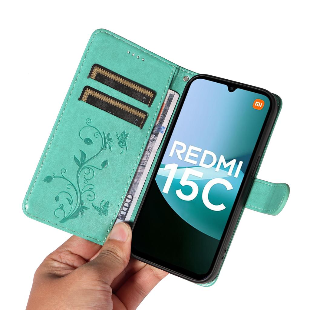For Xiaomi Redmi 15C 4G (Global) (171mm)/Poco C85 4G (171mm) PU Leather Cases Flower Pattern Wallet Stand Phone Cover with Strap