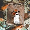 Comfort Colors Halloween Shirt  Cute Ghost With Balloon Halloween Tee  Retro Ghost Holding Pumpkin Ballon Tee