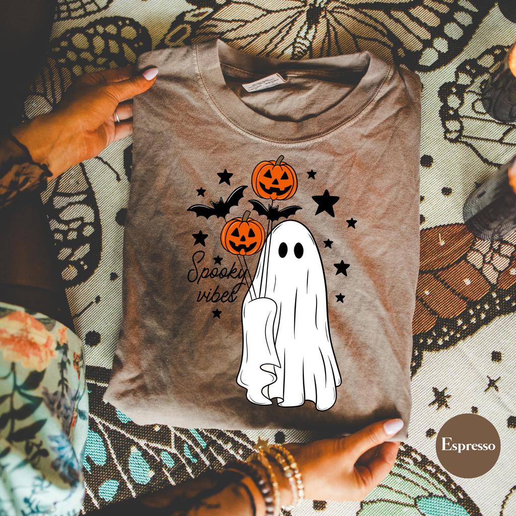 Comfort Colors Halloween Shirt  Cute Ghost With Balloon Halloween Tee  Retro Ghost Holding Pumpkin Ballon Tee