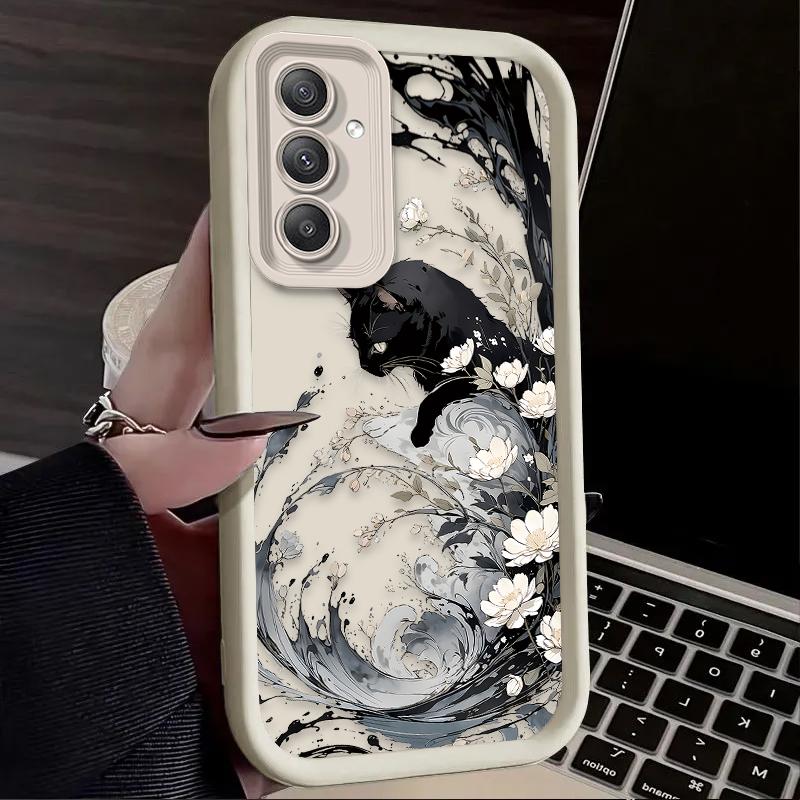 Art Splash-ink Cat Soft Case For Samsung Galaxy A54 A05 A05S A34 A24 A14 A53 A33 A23 A13 A52 A52S A32 A22 A12 A71 A51 A31 A50