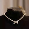 Trend Elegant Jewelry Wedding White Oil Bow Pendant Necklace For Women White Imitation Pearl Choker Necklace N0430