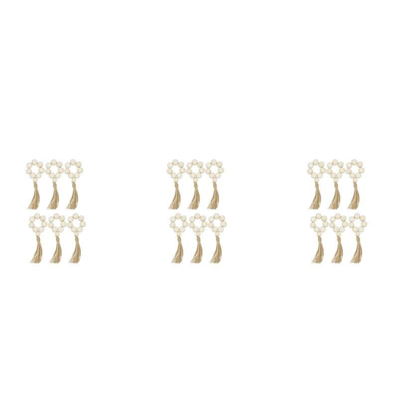 A84E-Set Of 18 Beaded Wood Napkin Rings With Table Setting Wedding Party Décor Accessories Napkin Holder Natural Style