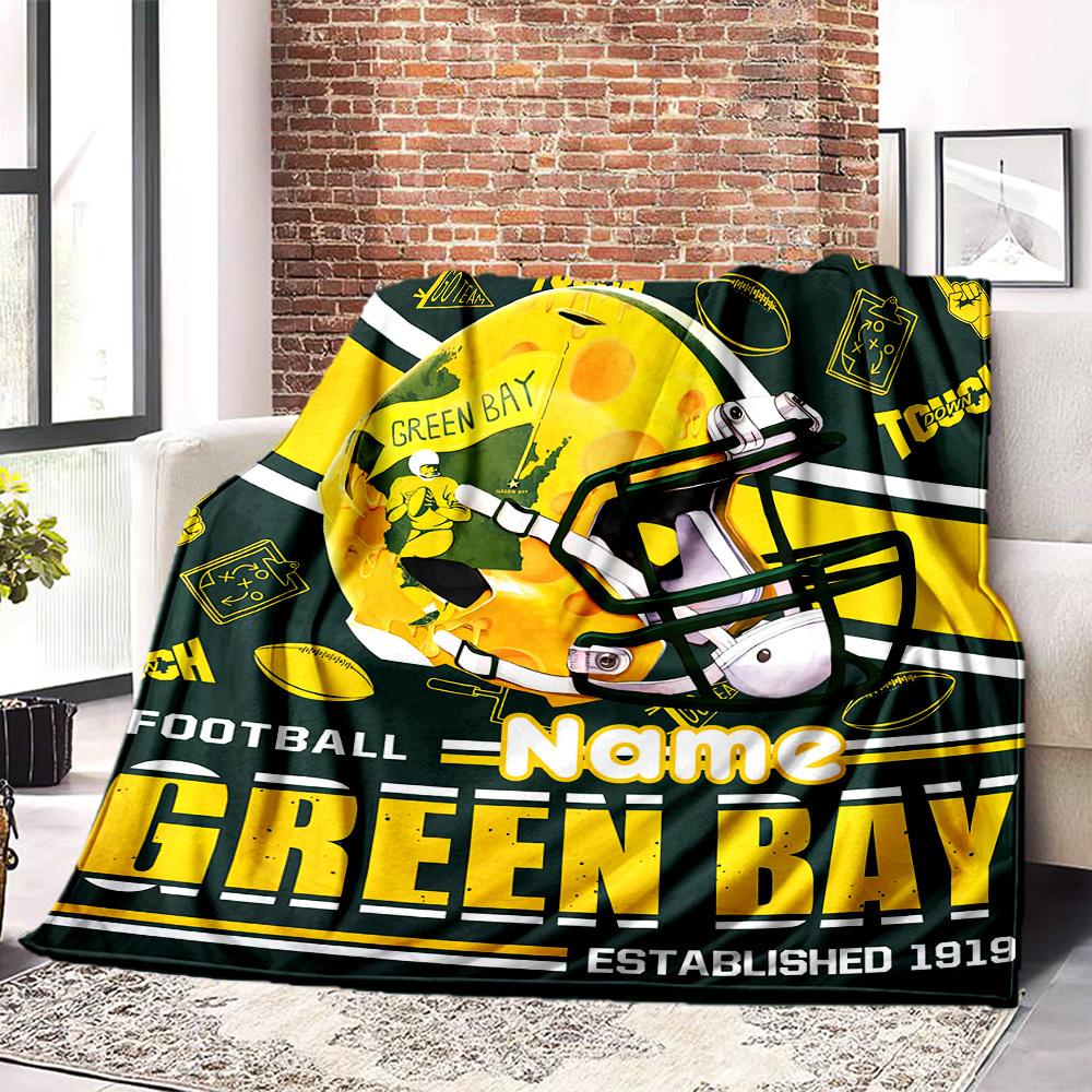 Football Green Bay Customize Your Name Blankets Comfortable Soft Lightweight Allseason Multipurpose Blanket For Picnics Sofas Offices Beds Living
