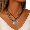 2pcs Heart Cross Cat Pendant Necklace Couple Black Rope Choker Necklace Jewelry
