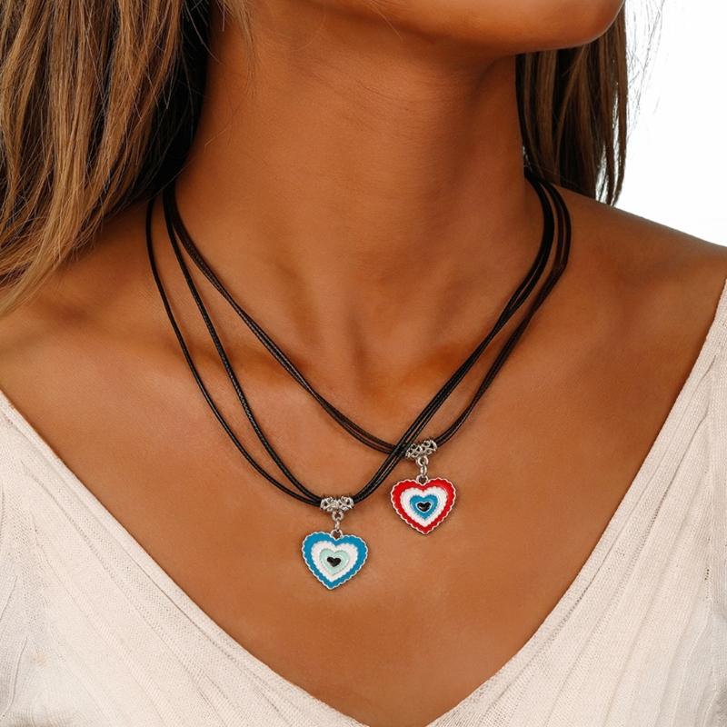 2pcs Heart Cross Cat Pendant Necklace Couple Black Rope Choker Necklace Jewelry