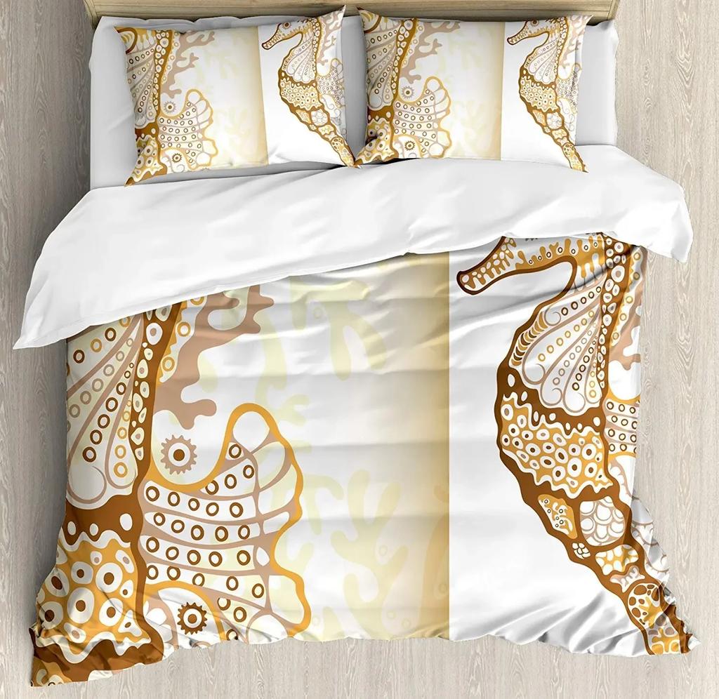 Ocean Animal Duvet Cover Set Coral Marine Life Home Textile Sea Urchin Soft Quilt Cover Cute Seahorse King Size Bedding