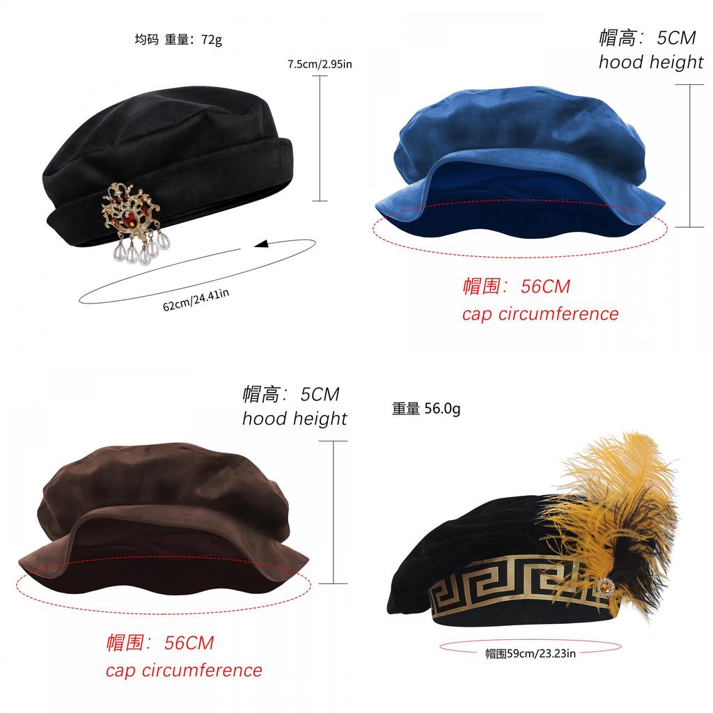 Medieval Renaissance Mens Feather Muzzle Hat With Print Design For Cosplay And Vintage Fashion