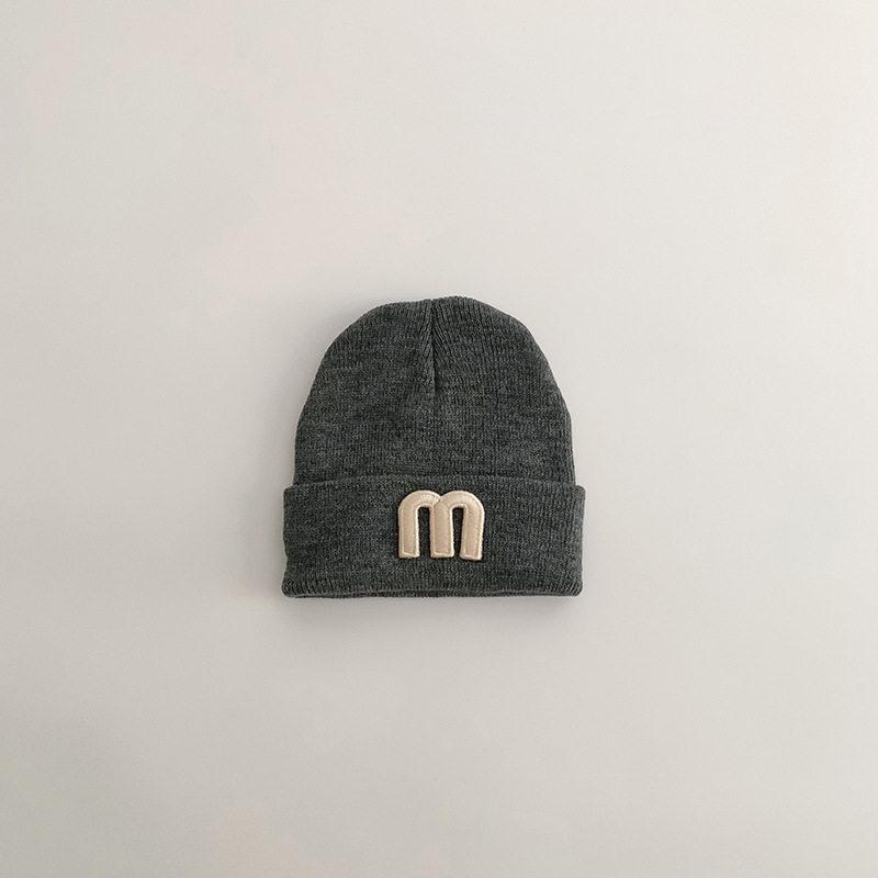Korean Simple Letter P Logo Baby Knitted Wool Pullover Hat - Autumn & Winter Warm Melon Skin Baby Hat