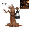 Halloween Tree Spirit Decorations Scary Statue with Solar Lantern, Resin Spooky Powered Garden Statues Figurine, Weatherproof Outdoor Yard Patio