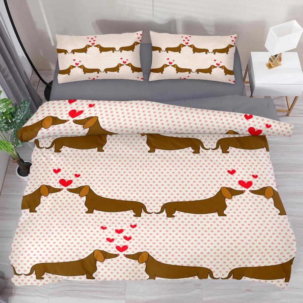 Black And Brown Dachshund Sausage Duvet Cover Cartoon Puppy Dog Bedding Set Kids Boys Gifts Bedspread Cover Bedroom Decoration