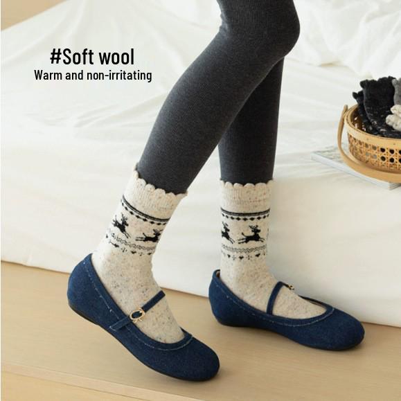 Women's Warm Wool & Cashmere Deer Socks - Cozy Autumn/Winter Plush Christmas Socks