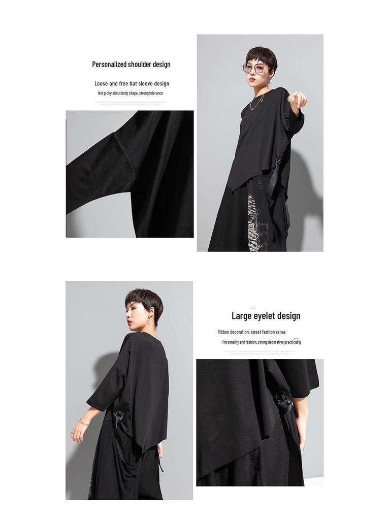 European & American Summer Eyelet Bat Sleeve T-Shirt - Dark Aunt Style Women's Casual Top