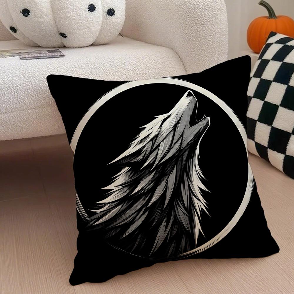 Dark Minimalism A Gray Wolf Cushion Cover Throw Pillow Cover Hidden Button Durable Polyester Chair Cushion