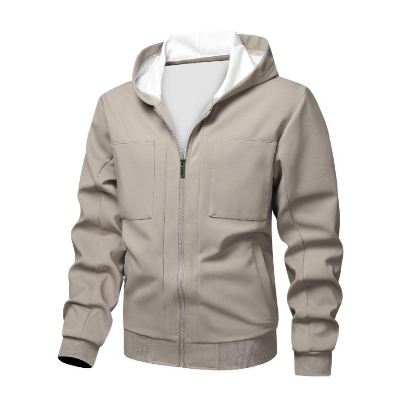 Men's Solid Color Casual Sports Versatile Hooded Cardigan Fashion Long-sleeved Sweatshirt Jacket