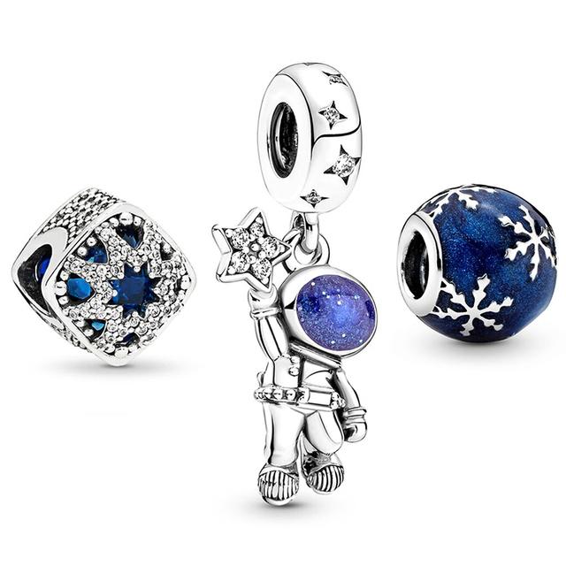 3pcs /Lot Blue Enamel Globe Charms Beads Star Pendant Fit Diy Brand Charm Bracelets Necklaces For Women Fashion Jewelry Making