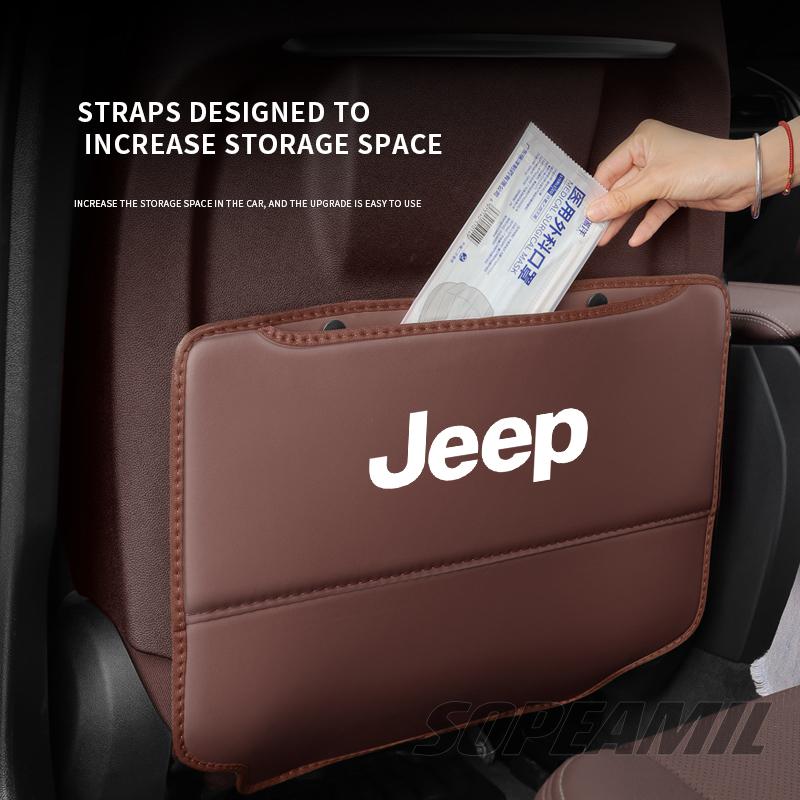 Car Seat Back AntiKick Pad Rear Seat Storage Bag Jeep Wrangler JK JL Grand Cherokee Renegade Compass Gladiator Patriot Commander ALQ1