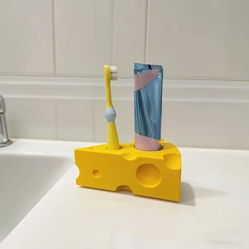 Creative Cute Funny Cheese Toothbrush Holder, Toothpaste Storage Rack,Suitable for Christmas, Halloween Gift Decoration
