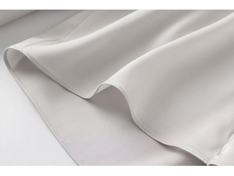 Women's Spring Ribbon Silk Blouse - Long Sleeve, Mid-Length, Slim Fit, Solid Color.