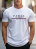 T-shirt da uomo estiva casual in 100% cotone puro, vestibilità larga, con stampa della lettera PARIS, comoda, girocollo, manica corta