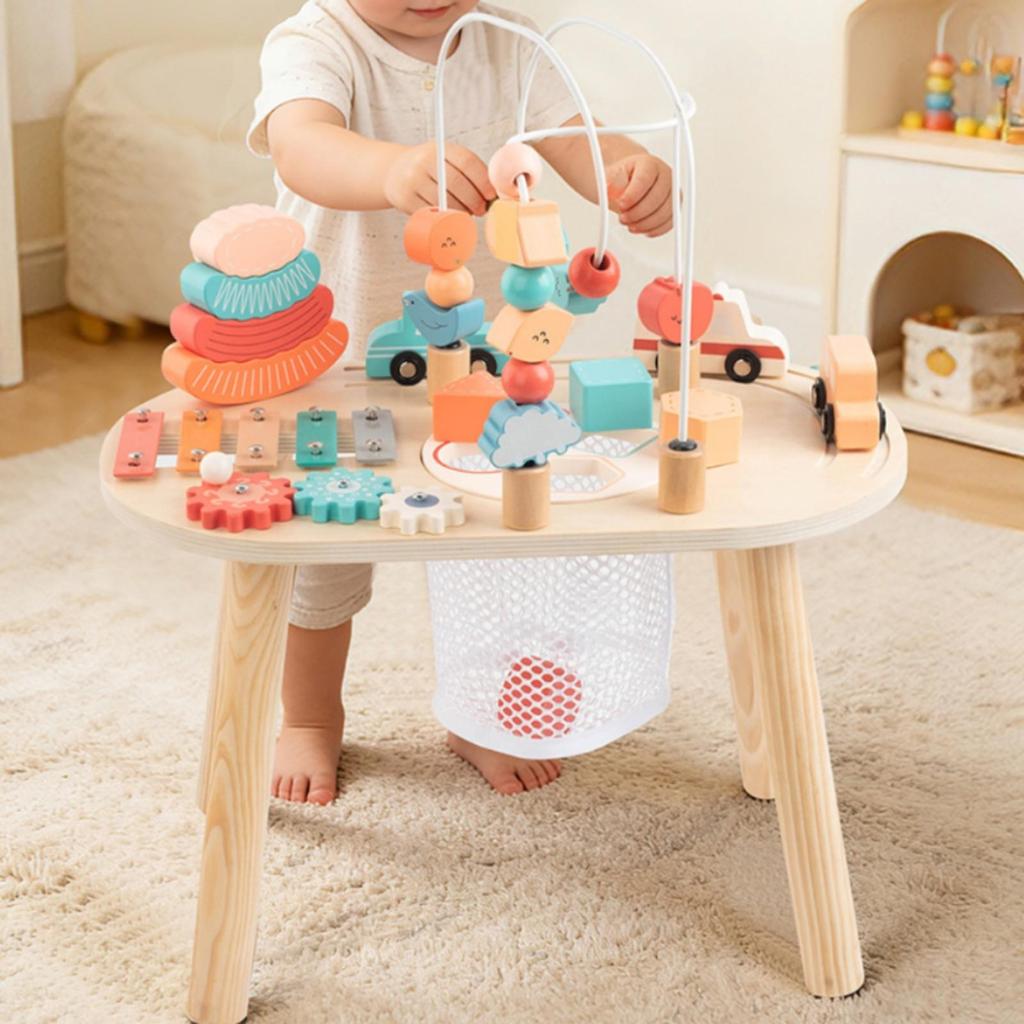 Wooden Activity Table with Bead Maze Educational for Playroom, Little Ones
