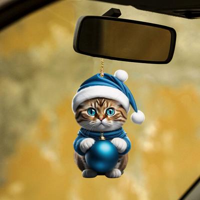 Christmas Cat Ornament Xmas Tree Decor Hanging Backpack Keychain Acrylic Holiday Accessory for Car Rearview Mirror Window Bag Key