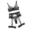 Eyelash Lace Embroidery Three-Piece Erotic Lingerie Set