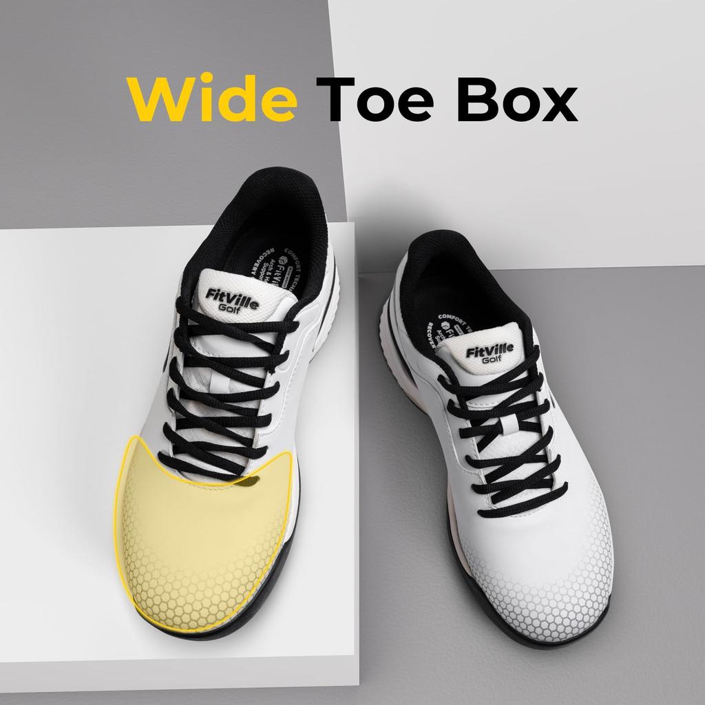 FitVille Men's Wide Golf Shoes, Sizes 2E and 4E, Lightweight Golf Sneakers with Spikes