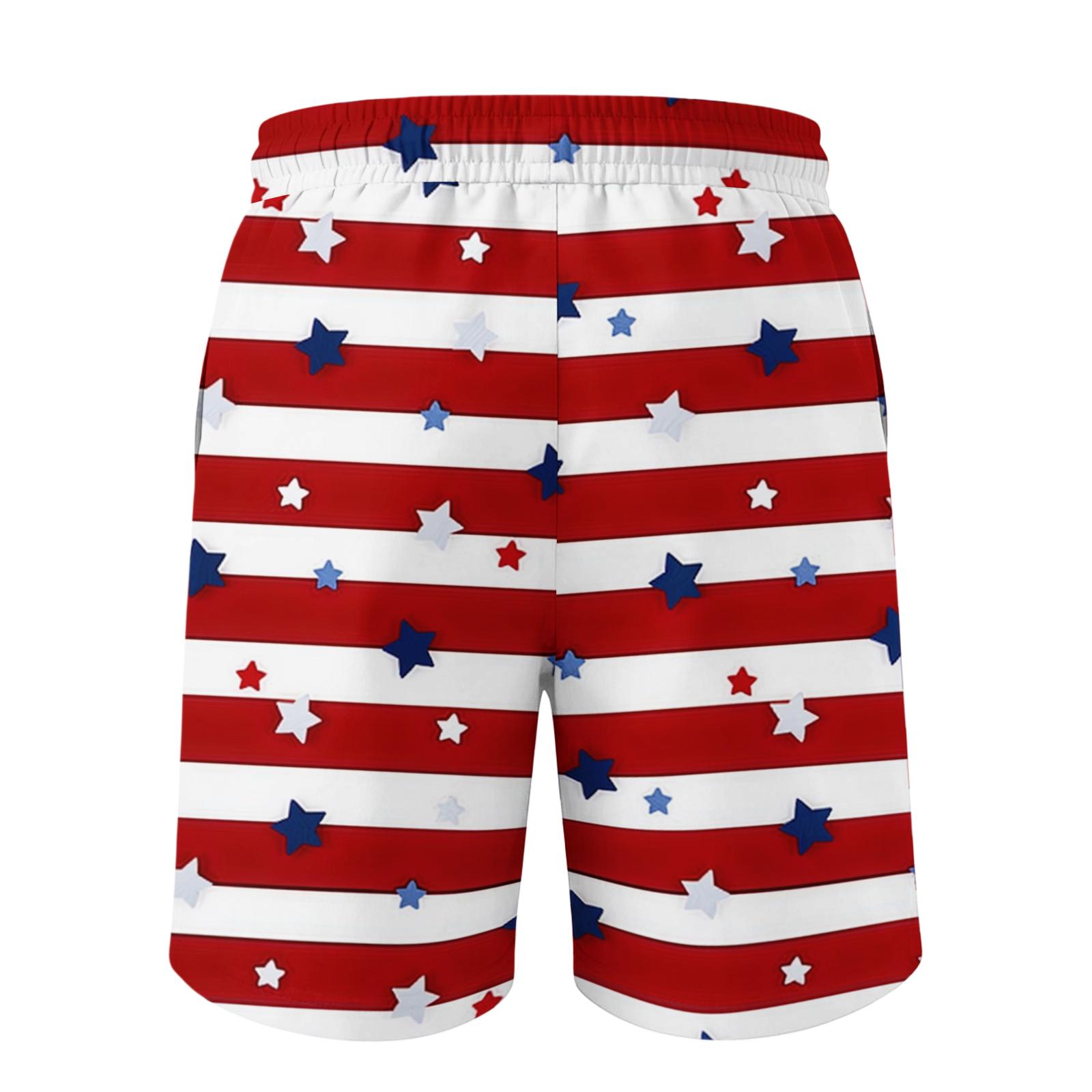 Men s  Independence Day Printed Casual Drawstring Waist Shorts XL красный