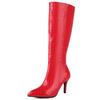 Snake Leather Women High Knee Boots Pointed Toe Thin Heel Zipper Cowboy Boots Winter Shoes Ladies Footwear Large Size 45 48