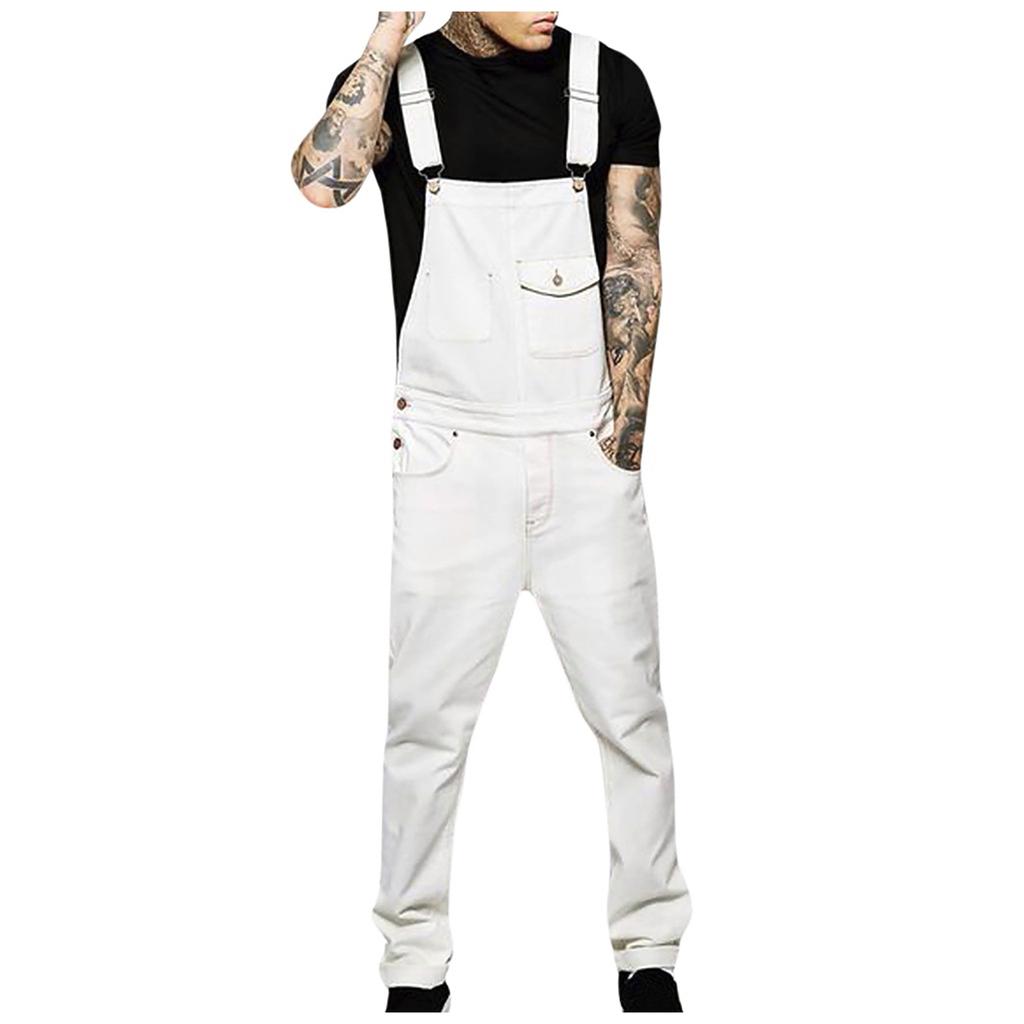 Mens Jeans Wash Overall Jumpsuit Streetwear Pocket Suspender Pants Trousers